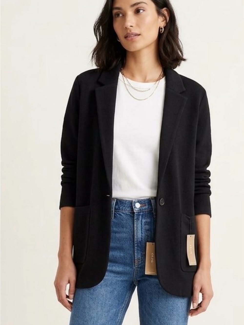 J.CREW Cecile Women L Black Cotton Merino-wool poly Sweater
-Jacket Pockets NWT